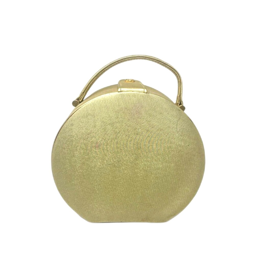 VINTAGE GIORGIO BEVERLY HILLS GOLD ROUND CLUTCH PURSE WITH SNAP CLOSURE